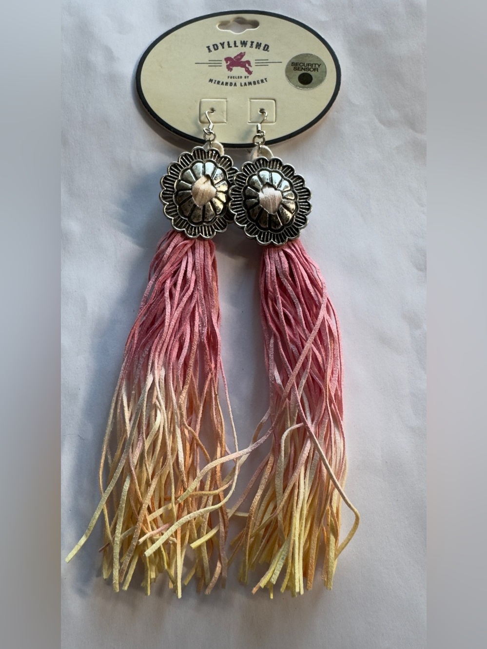 6” Idyllwind Pink to Yellow Ombre Tassel Earrings with Floral Silver-Tone Studs